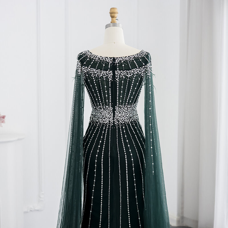 Роскошное серебряное телесное вечернее платье с перьями Дубая с длинными рукавами накидкой элегантное платье в пол с юбкой-годе официальное платье для свадьбы