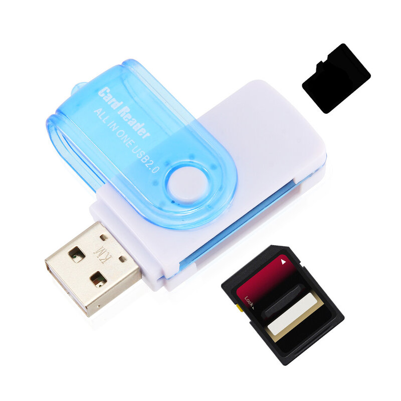 Lector de tarjetas de alta velocidad USB2.0, 4 en 1, multifunción, gran rotación, TF, Mini adaptador externo