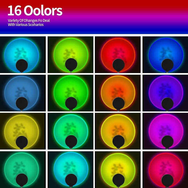 16 Colors LED Sunset Projection Lamp Smart Sunset Lamp Projection APP + Remote Control 360 Degree Rotation Night Light For Room