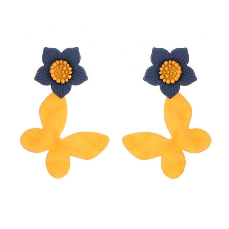 S925 Silver Needle Contrast Color Butterfly Flower Earrings Small Fresh Forest Earrings Summer New Ear Jewelry