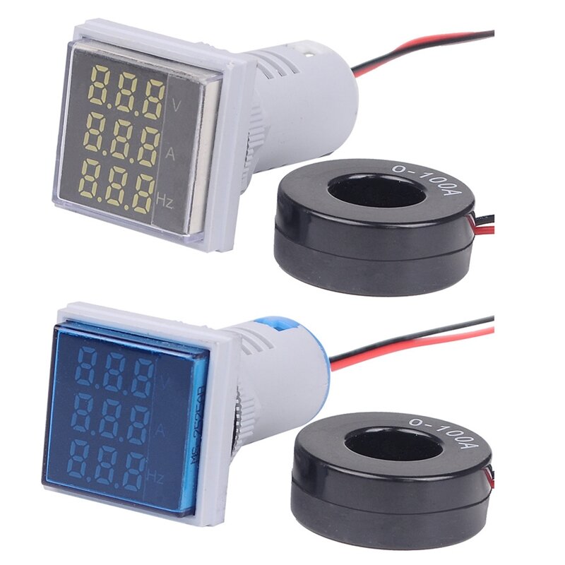 Voltmètre AC 60-500V 0-100A, 22Mm, ampèremètre Hz, indicateur numérique 20-75Hz, compteur de fréquence, tension numérique, lampe LED