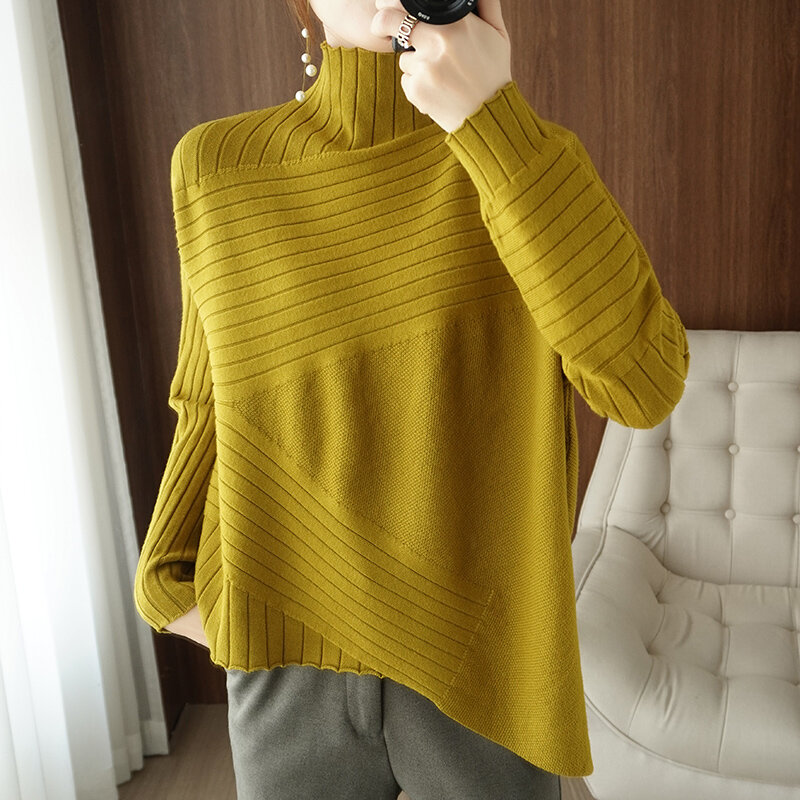 Sweter Ukuran Besar Wanita Setengah Turtleneck Musim Semi Musim Gugur Versi Korea 2022 Pakaian Luar Baru Sweter Longgar Lengan Panjang Tidak Beraturan