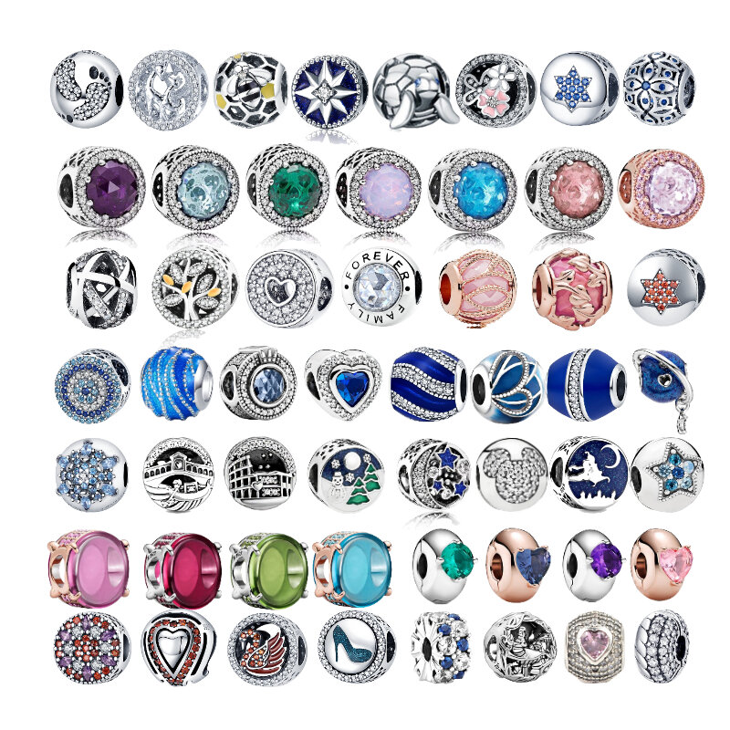 Cuentas redondas de gemas de colores para mujer, de Plata de Ley 925, compatibles con pulsera Pandora Original 925, fabricación de dijes, joyería DIY
