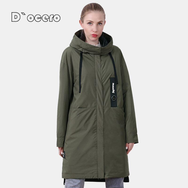 D`OCERO 2022 New Spring Jacket Women Fashion Thin Cotton Casual Female Coat Autumn Long Quilted 5XL Parkas Hooded Outwear