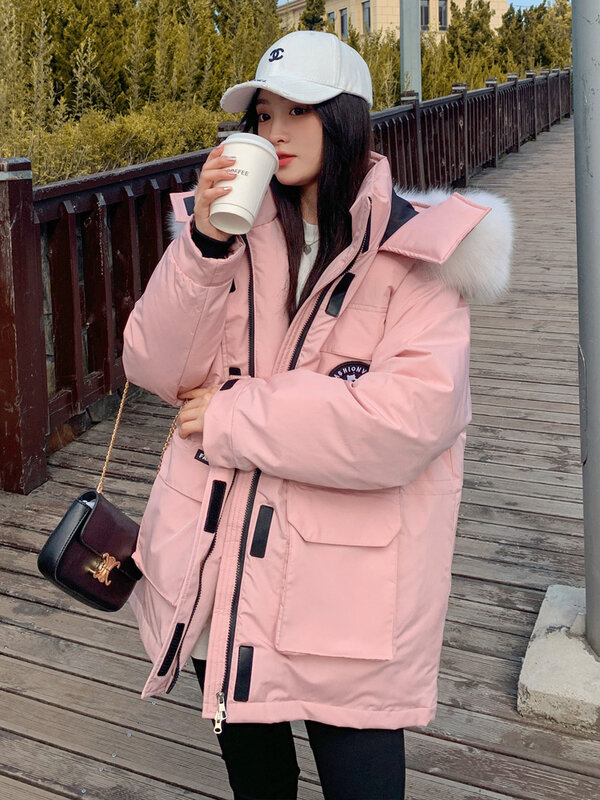 Chaqueta con capucha de longitud media para mujer, abrigos de manga larga a la moda coreana, ropa acolchada informal, Parkas elegantes para mujer 2022