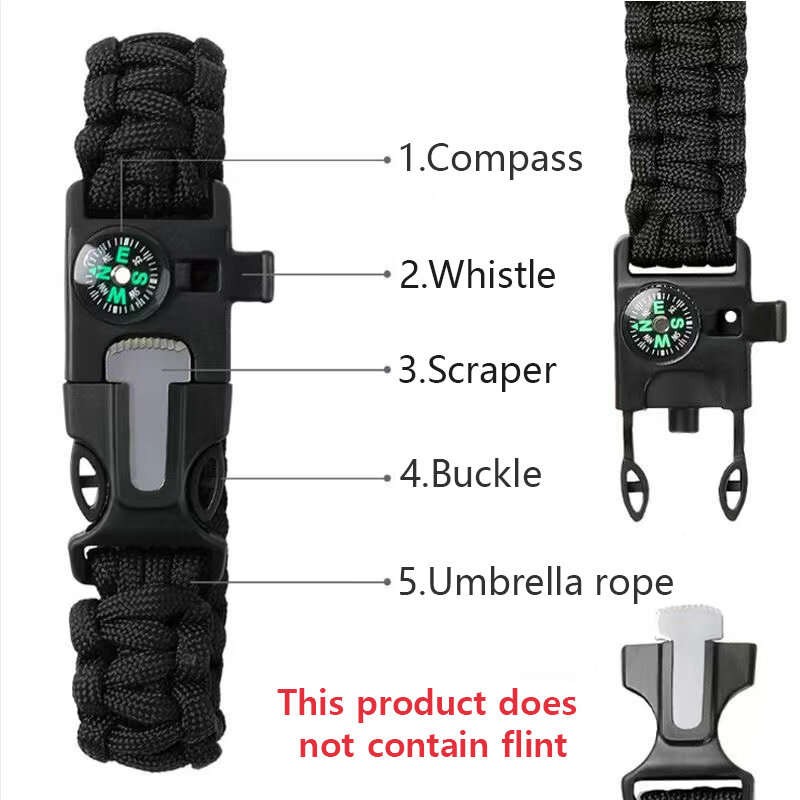 Outdoor Multi-function Survival Paracord Bracelet Camping Hiking Whistle 7 Cores Paracord Tools Men Wristband Not Contain Flint