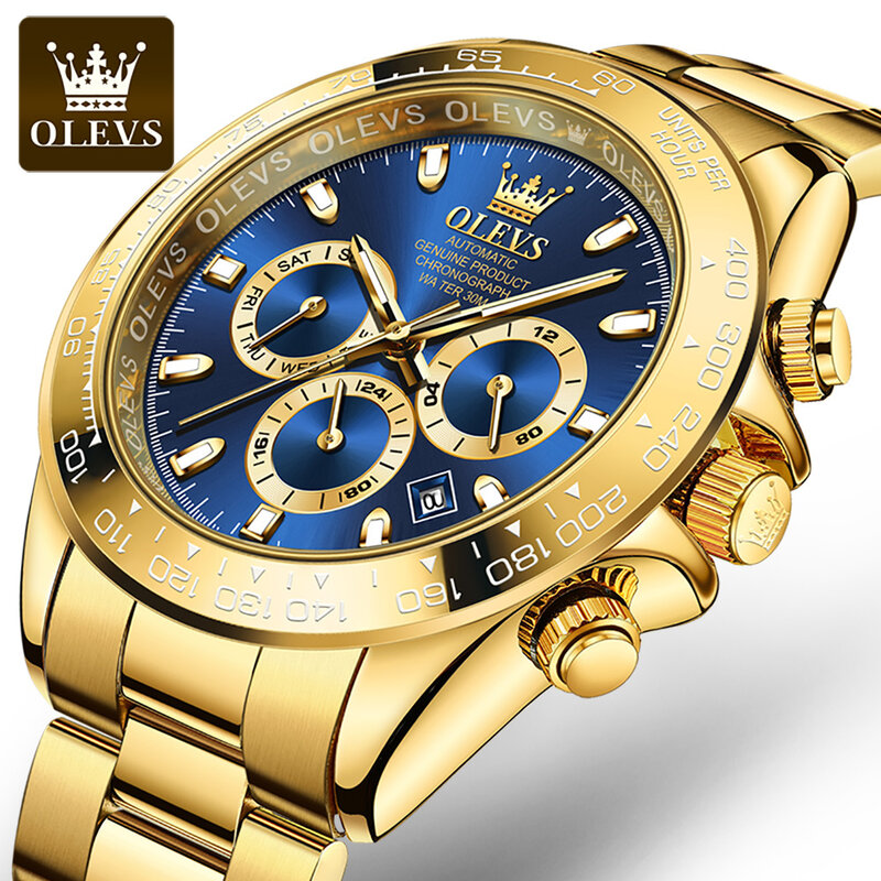 OLEVS-Reloj de pulsera de acero inoxidable para hombre, accesorio masculino resistente al agua con mecanismo automático de Submariner, complemento mecánico con correa