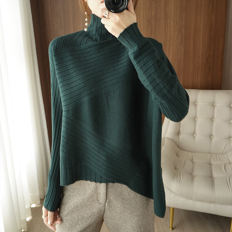 Damski sweter Plus Size półgolf wiosna jesień koreański wersja 2022 nowa odzież wierzchnia nieregularny luźny sweter z długimi rękawami