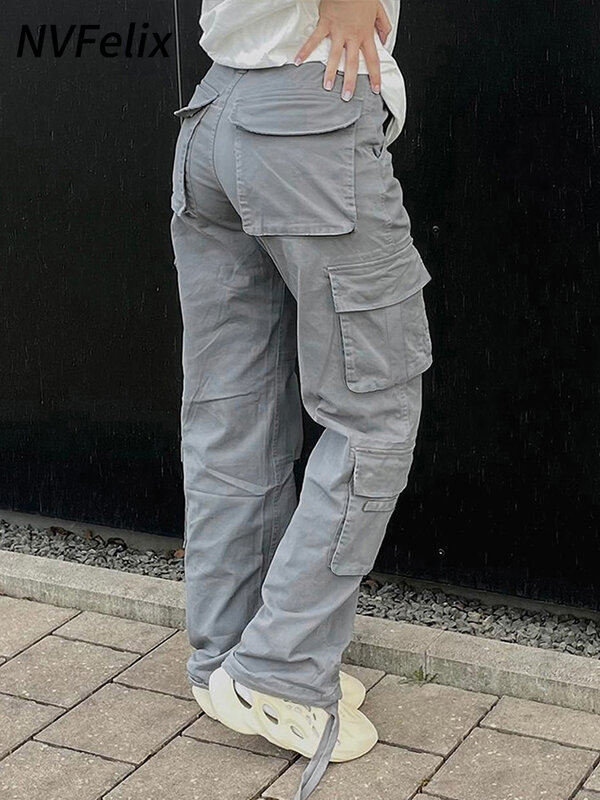 Nveflix Vintage Cargo Broek Baggy Jeans Damesmode 90S Streetwear Zakken Wijde Pijpen Hoge Taille Rechte Y 2K Denim Broek