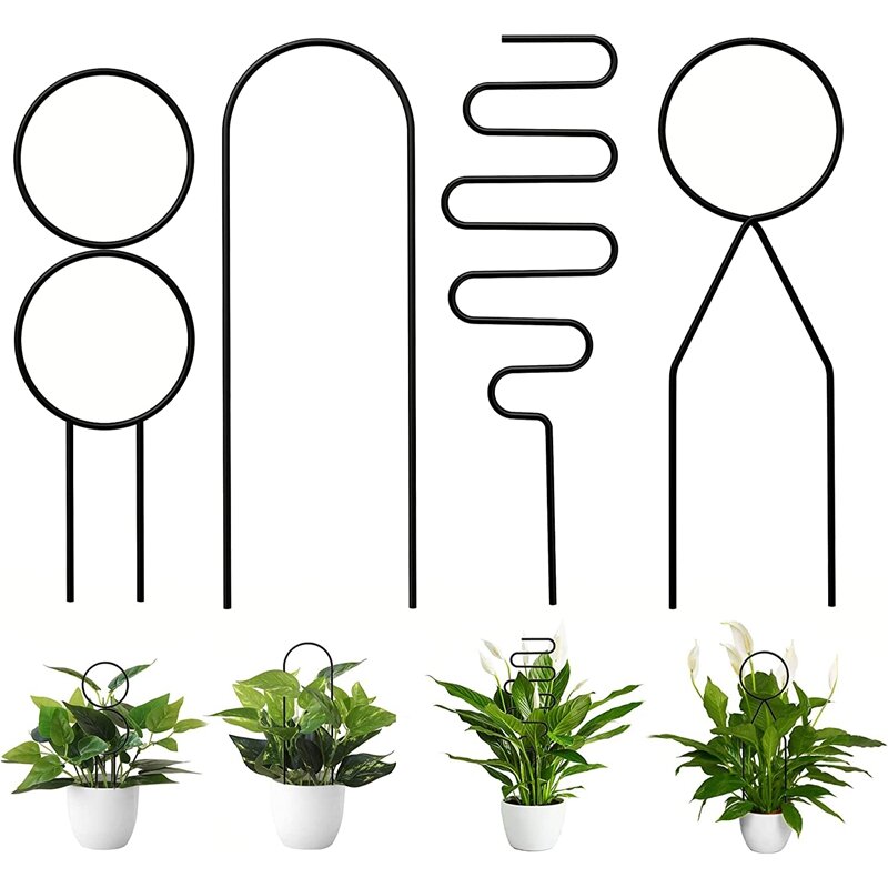 Traliccio in metallo piccolo da 4 pezzi per piante in vaso, traliccio per piante rampicanti da interno, traliccio per palo di supporto per piante