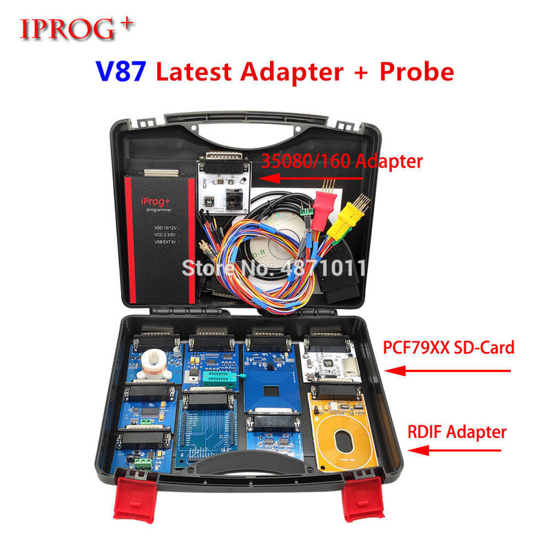 Mais novo v87 iprog + pro com adaptadores de sonda para em-circuito ecu airbag reset + immo + eeprom