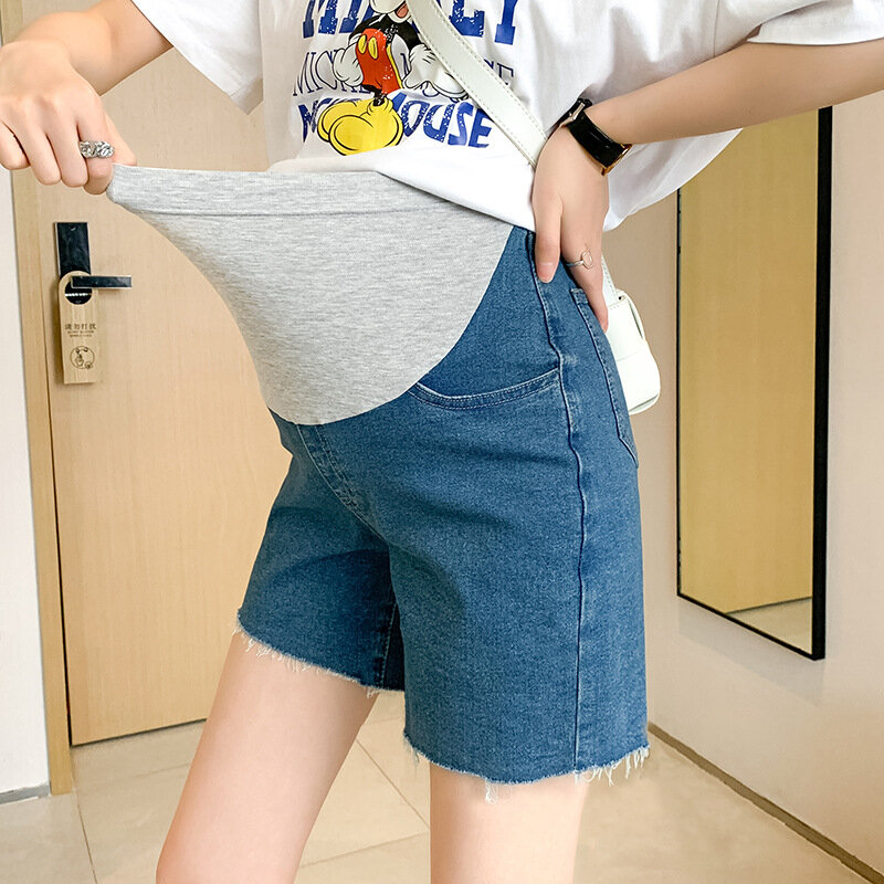 Maternity Denim Shorts New Summer Fashion Straight Denim Shorts Trend Loose Casual Denim Pregnant Women Elastic Waist Shorts