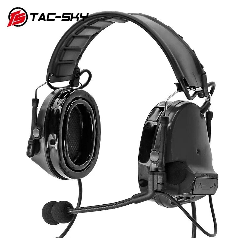 TAC-SKY comtac iii earmuffs silicone versão dupla canal novo tático com cancelamento de ruído fones + adaptador tático u94 PTT-BK