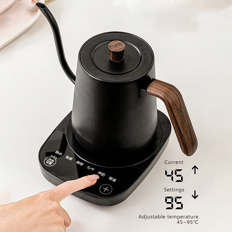 Kuchnia elektryczna kawiarka gęsiej szyi smukła inteligentna 800ml 1000W lampa błyskowa regulacja temperatury ciepła czajnik ręczny czajnik