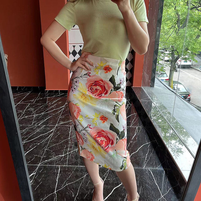 Fashion Print 2022 Summer Women Skirts  Casual Style Knee-Length Pencil Dress Suitable For Travel Party Beach