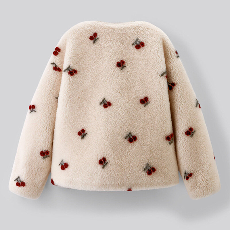 2022 autunno inverno nuovo dolce ciliegia piccola fragranza breve cappotto di peluche in lana di agnello