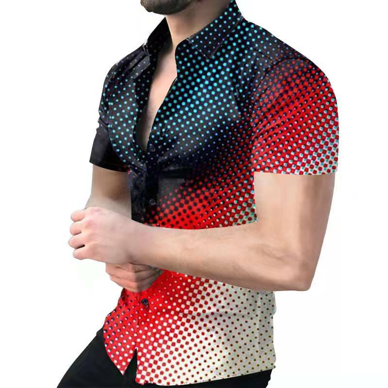 2022 Nieuwe Lente Zomer Geometrische Print Shirts Mannen Mode Turn Down Kraag Button Down Shirt Casual Vest Korte Mouw Straat