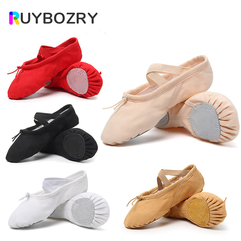 RUYBOZRY балетные туфли для девочек, парусиновые балетные танцевальные Тапочки на плоской подошве, танцевальная обувь для женщин, Детская тренировочная обувь для балета
