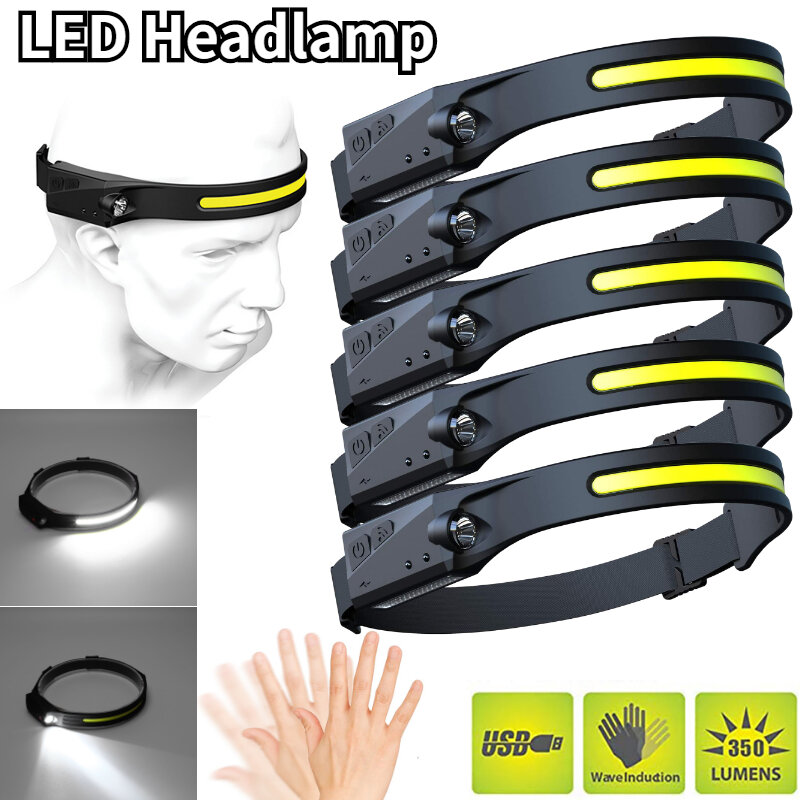 LED Headlamp Sensor Induction Headlight Waterproof USB Rechargable Flashlight COB LED Head Lamp 4 Lighting Mode Work Light Torch