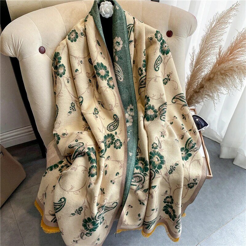2022 nova mulher xales quente cachecol de caxemira inverno grosso envoltórios senhora design impressão moda borlas bufanda pashmina cobertor foulard