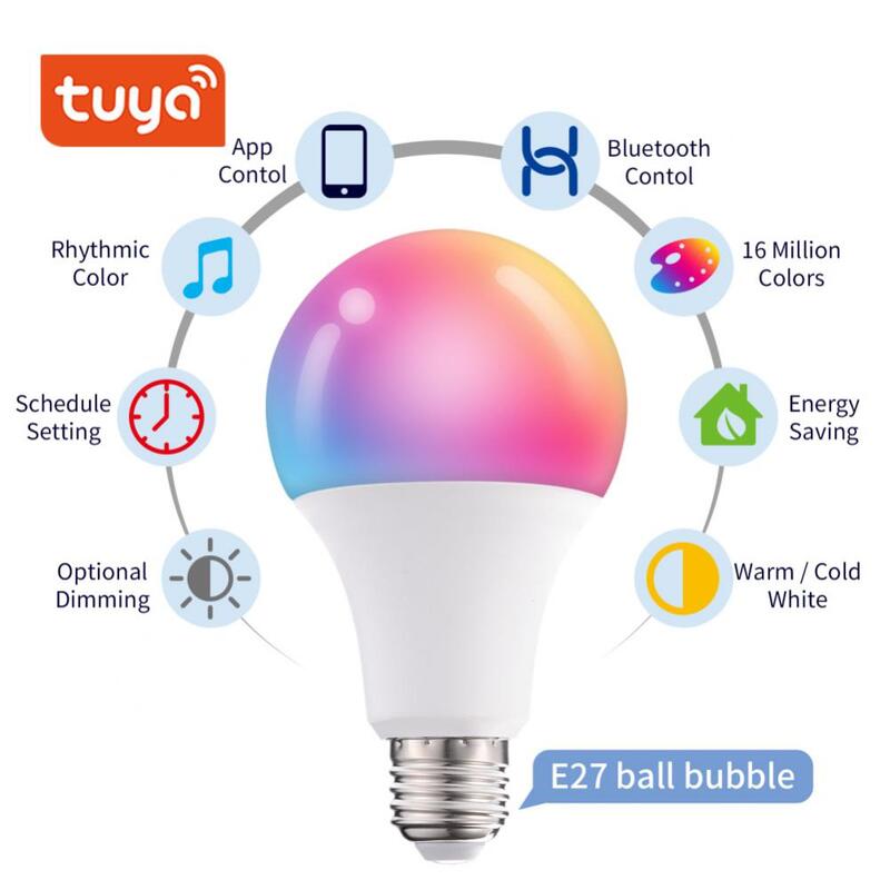 CoRui-bombilla LED inteligente Tuya, 10W, compatible con Bluetooth, E27 RGBW, lámpara Led que cambia de Color, RGB + CCT, decoración del hogar, AC85-265V