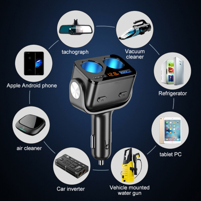 BUVAYE 시가 잭 소켓 어댑터, 자동 담배 라이터 QC3.0 고속 충전기, 듀얼 USB 다기능 소켓 분배기, 자동차 트럭용
