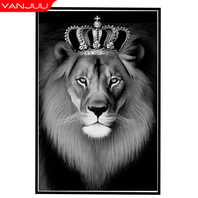 5D DIY obraz zwierzęcia haft diamentowy diament mozaika korona lew haft ze strasem w pełni z okrągłych diamentowych ściegów Home Decor