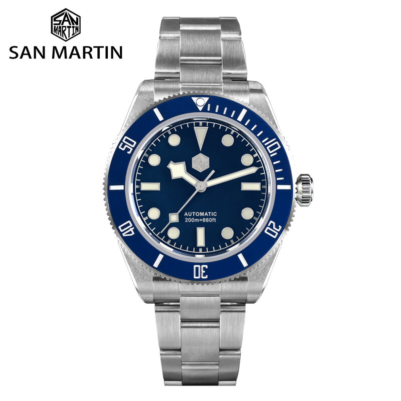 San martin novo vintage bb58 nh35 40mm mergulhador relógio de luxo automático mecânico topo marca negócios relógio pulso safira 20 barra