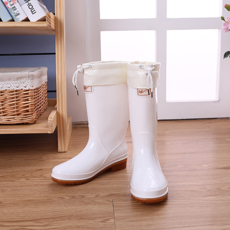 Middle High Rubber Boots For Women Outdoor Non-Skid Shoes White Galoshes Canteen Rain Boots 39-44 Code Women'S Spring Shoes