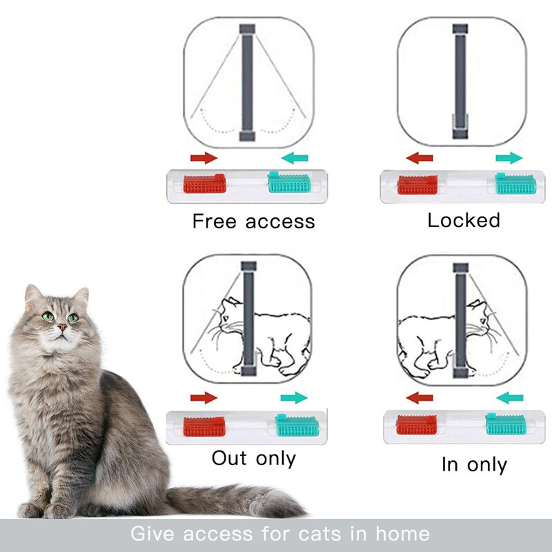 4 Way Smart Pet Door Locking Security Lock ABS Plastic Dog Cat Flap Door Controllable Switch Direction Doors Small Pet Supplies