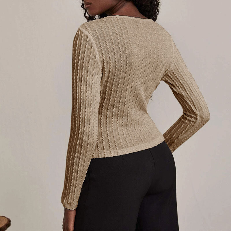 Женский трикотажный свитер с V-образным вырезом и длинными рукавами