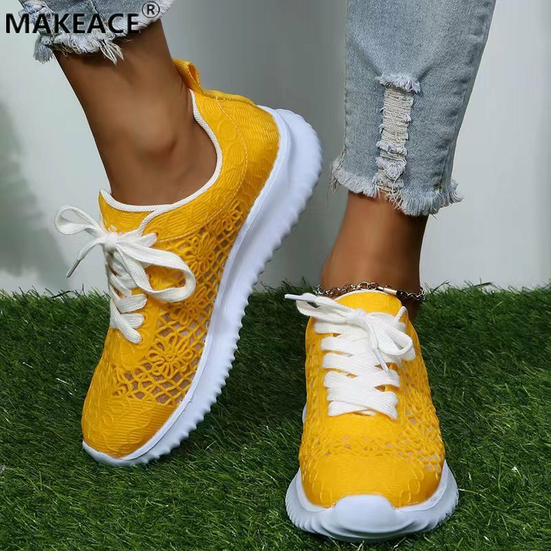 Summer Women's Shoes Light Sports Shoes Outdoor Leisure Mesh Hollow Breathable Thick Sole Comfortable 42 Yards Walking Shoes