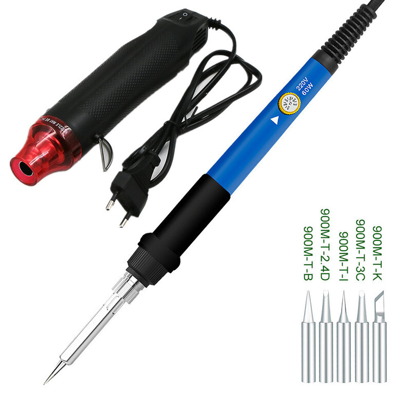 60W Thermostatic Electric Soldering Iron Suit Temperature Adjustable 110V/220V Soft Pottery Hot Air Gun Tool