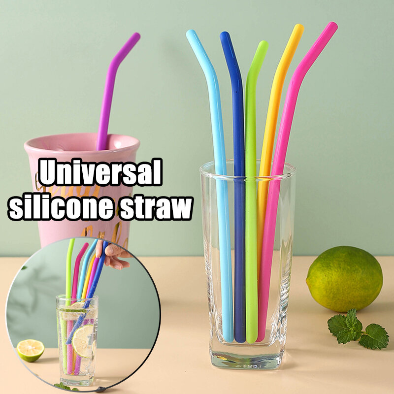 Pajita de silicona Universal multicolor para beber fruta, leche, zumo, té, curvada, suave, reutilizable, herramienta de barra