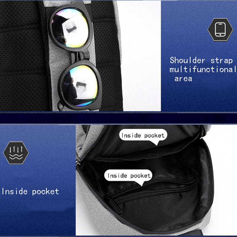 Bolso de hombro multifunción con USB para hombre y mujer, morral de viaje resistente al agua, bandolera cruzada, bolso de pecho para hombre y mujer