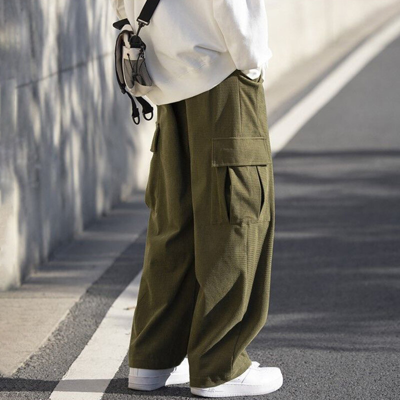 Nuovi pantaloni Waffle Mopping Mens National Tide Plus Fat Plus Size Trend pantaloni larghi giapponesi retrò Wideleg pantaloni sportivi da Skateboard