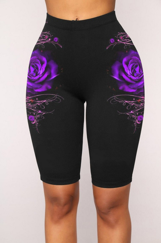 2023 Summer Clothes Women Fashion Casual Rose Printed Leggings Shorts High Elastic Waist Sports Yoga Pants