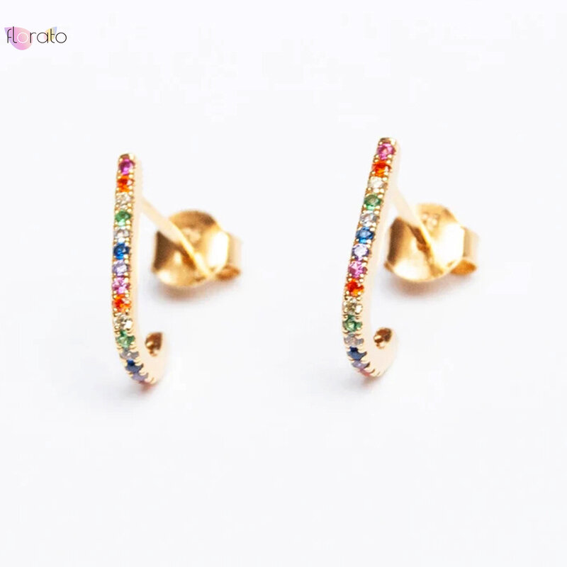 925 Sterling Silver Ear Needle Stud Earrings for Women Geometry Pave Colorful Crystal Earrings Weekend Party Jewelry Preferred
