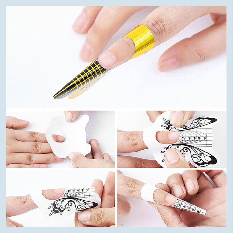 100 sztuk/partia Nail Art narzędzia paznokci formy rozszerzenie naklejki żel UV budynku samoprzylepne Manicure przewodnik Salon akcesoria