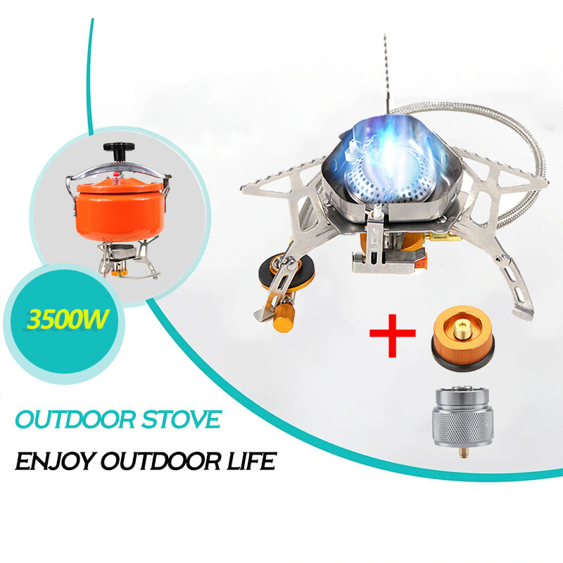 Camping Gas Stove Outdoor Windproof Portable Burner 3500W Strong Firepower Piezo Lgnition Stove Hiking Travel Survival Equipment