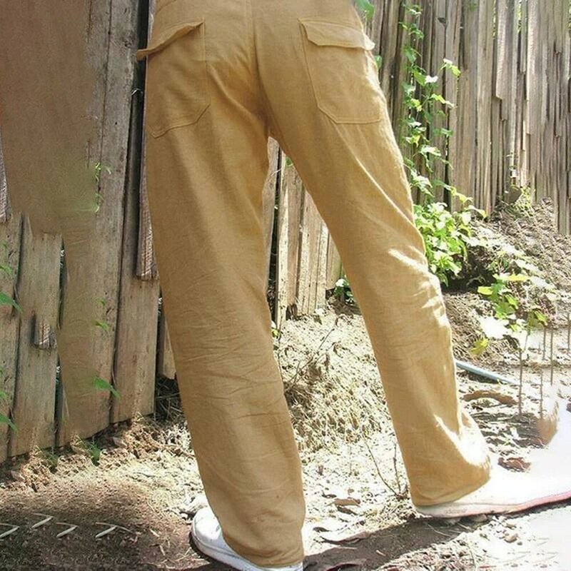 Pantalon de sport pour homme, coupe droite, couleur unie, style décontracté, avec cordon de serrage, jambes larges, tendance