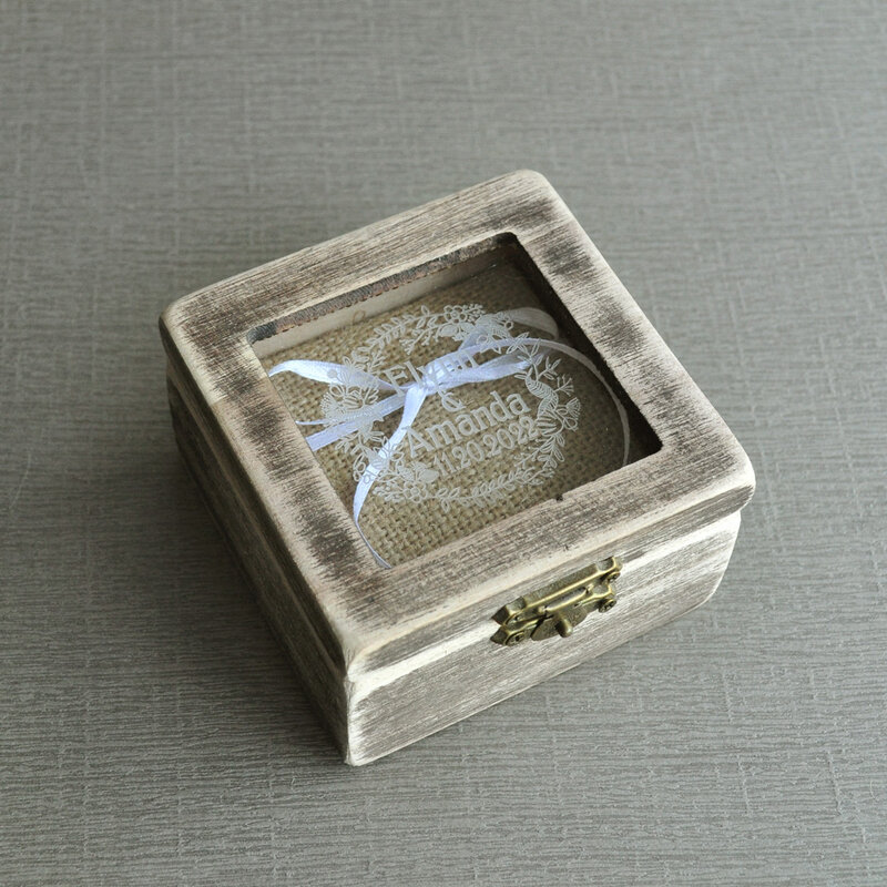 Caixa de anel de madeira rústica caixa de anel de casamento personalizada caixa de anel rústico decoração de casamento presente de casamento