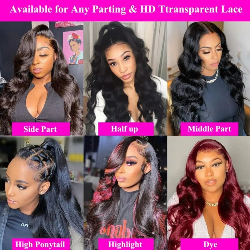 13X6 HD Transparent Lace Front Human Hair Wig 180% Brazilian Remy Body Wave 360 Full Lace Frontal Wigs For Women Pre Plucked
