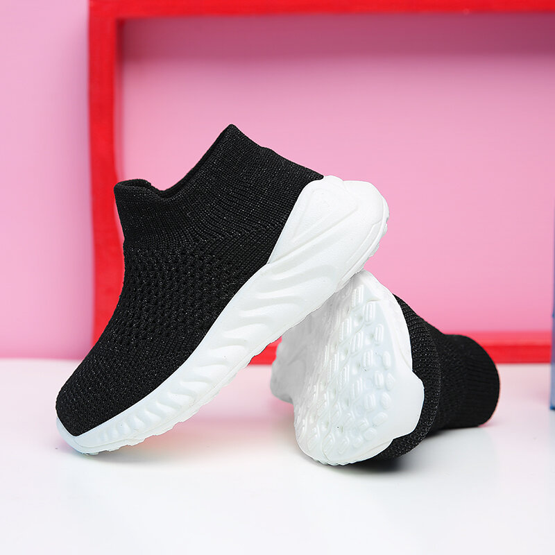 Moda crianças meias sapatos de malha sapatos esportivos macios para meninos tricô meninas tênis corrida anti deslizamento respirável das crianças
