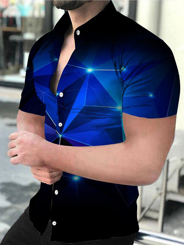 남성 럭셔리 셔츠, 남성 여름 하와이안 프린트 소셜 반팔 캐주얼 남성 싱글 버튼 셔츠 슬림 남성 디자이너 의류