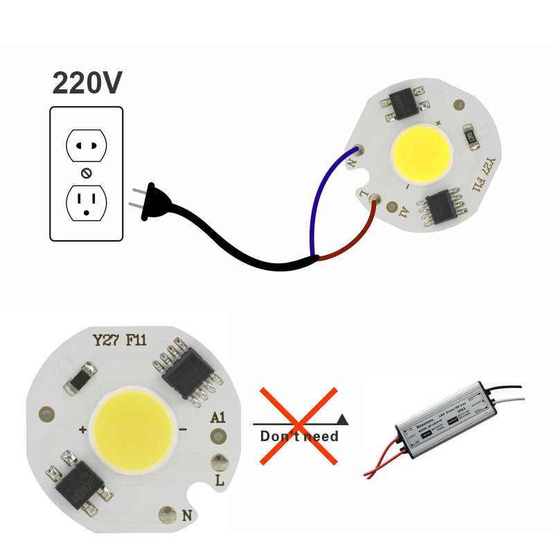 LED COB Chip Smart IC No Need Driver 3W 5W 7W 10W 12W AC 220V High Brightness Energy Saving Diy Spotlight Flood Light Bulb Chip