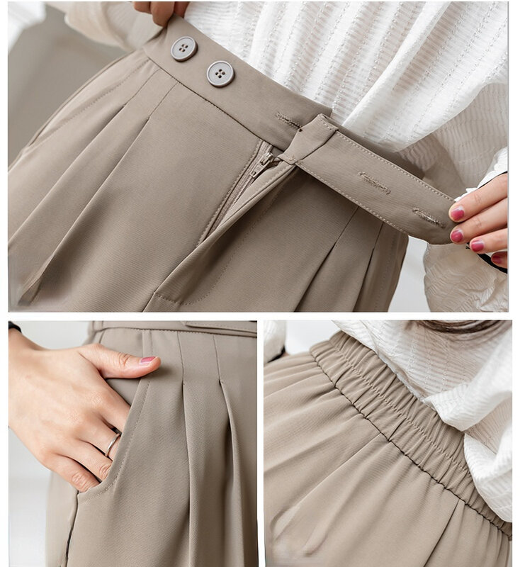 Setelan Celana Musim Panas Wanita Celana Panjang Mengepel Celana Kasual Lurus Longgar 110H, 325-2