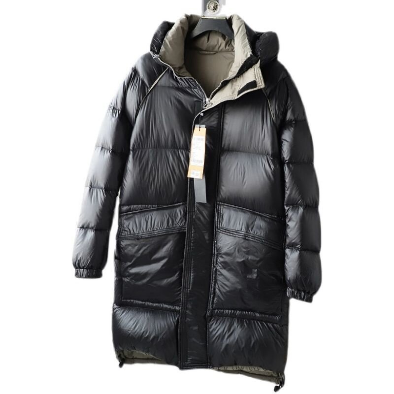 2023 inverno masculino high-end long duck down jacket alta fofo quente casacos com capuz para homem