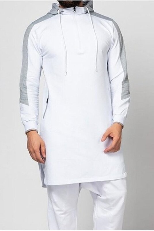 Produto mais vendido em 2022 outono inverno roupas masculinas novas cor árabe combinando robe muçulmano zíper bolso camisola