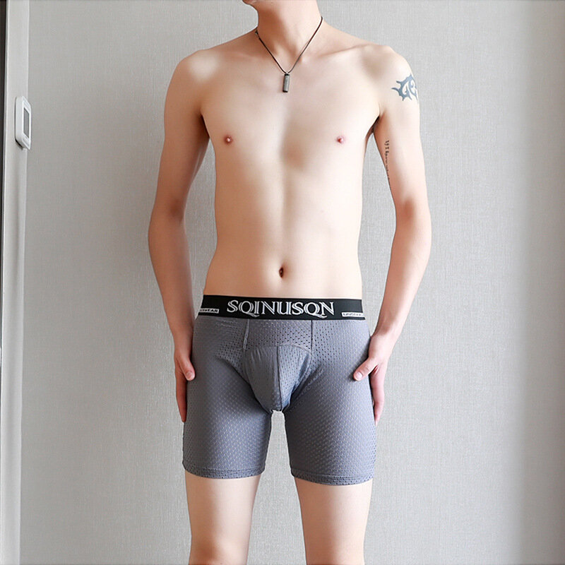 Men's Sport Long Leg Breathable Mesh Ice Silk Brand New Boxer Underwear